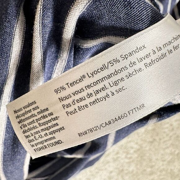 Eileen Fisher Tunic Navy Gray Stripe Womens Medium Round Neck Stretch Shirt Top - Picture 8 of 11